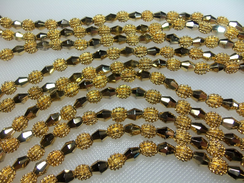 Vintage Textured Gold Tone Beads and Aurora Borealis Glass Beads Five Strand Necklace Designer Signed Crown Trifari Circa 1962 Electra image 5