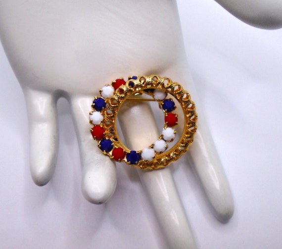 Vintage Prong Set Red, White and Blue Opaque Rhin… - image 2