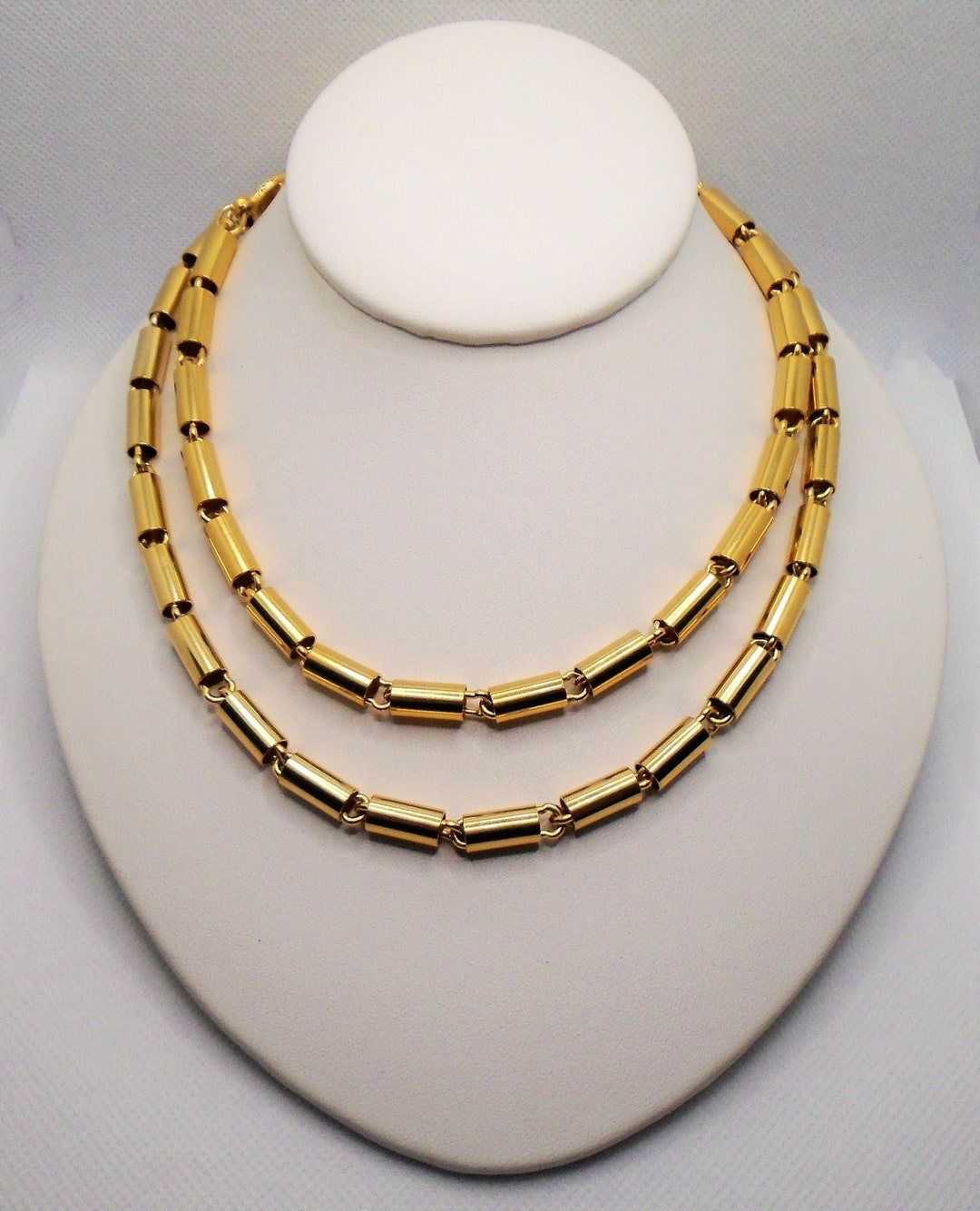 Vintage Gold Tone Polished Tube Link Chain 32 Inch Necklace