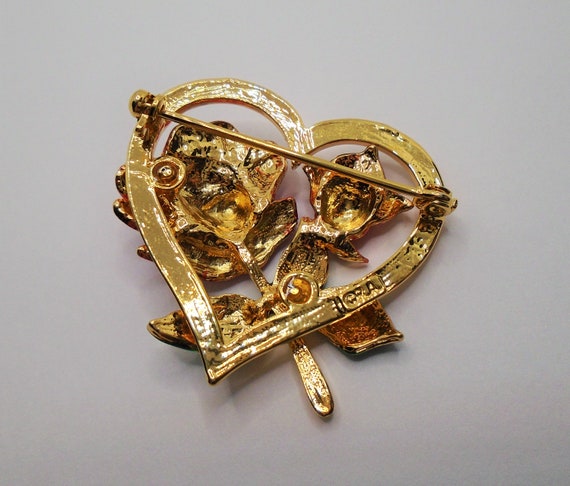 Vintage Polished Gold Tone Heart with Red and Gre… - image 6