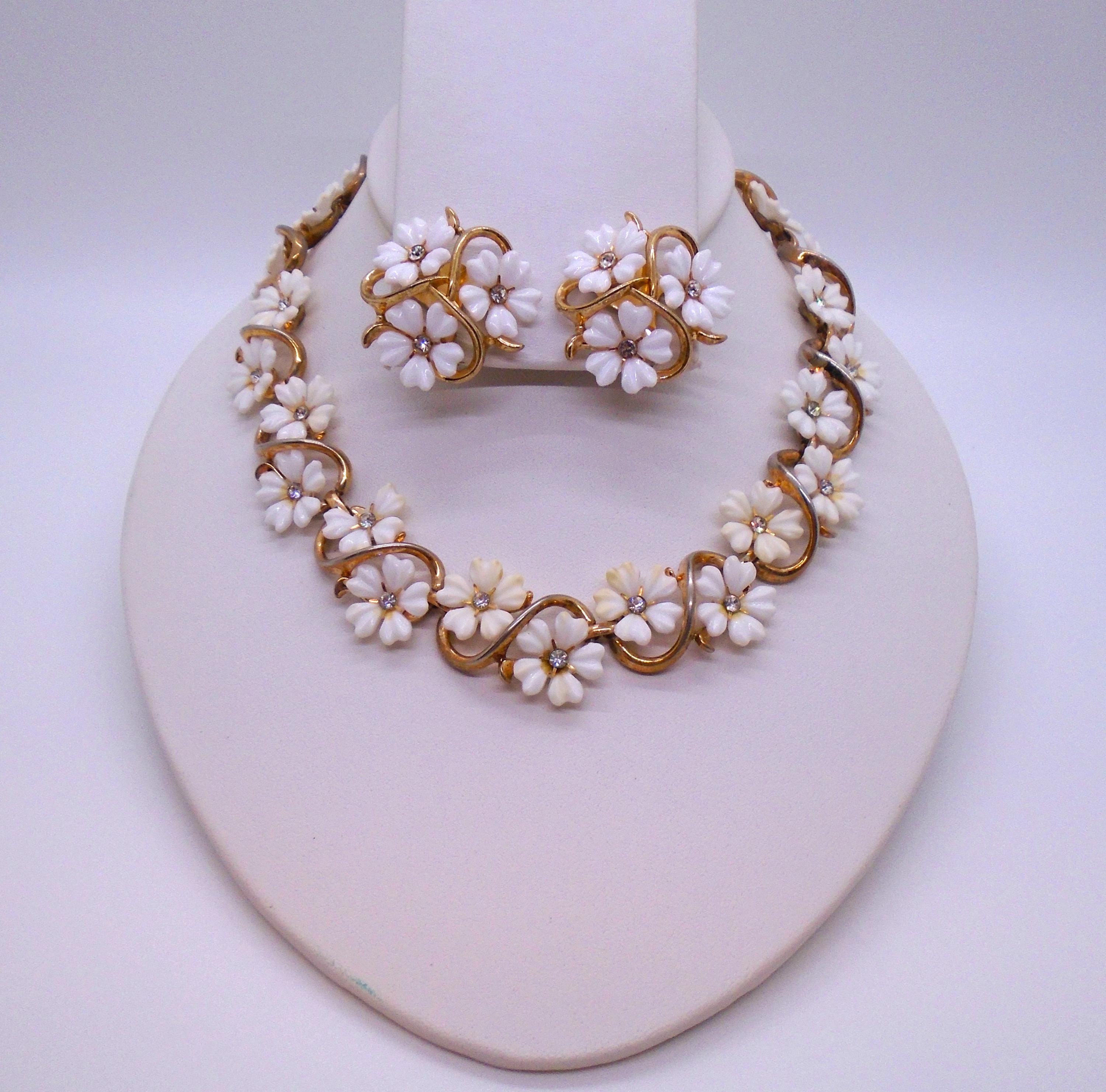 Vintage Crown Trifari Floral Necklace and Clip Earrings Set - Etsy