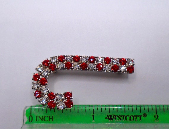 Vintage Silver Tone Prong Set Red and Clear Rhine… - image 4