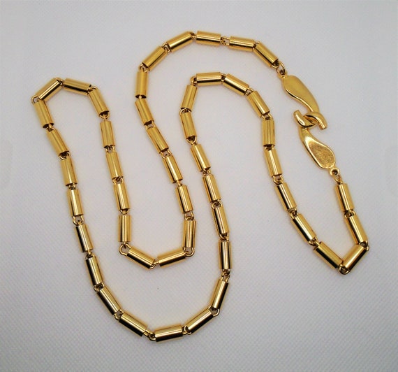 Vintage Gold Tone Polished Tube Link Chain 32 Inch Necklace