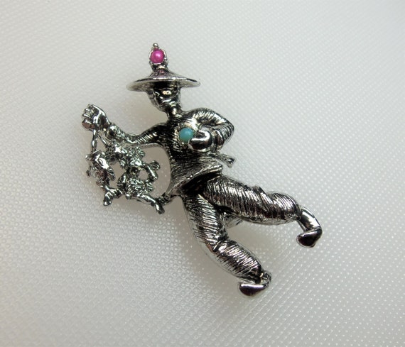 Vintage Detailed Silver Tone Asian Man with Fish … - image 2