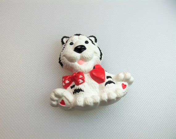 Vintage White and Black Tiger With Red Heart and … - image 2