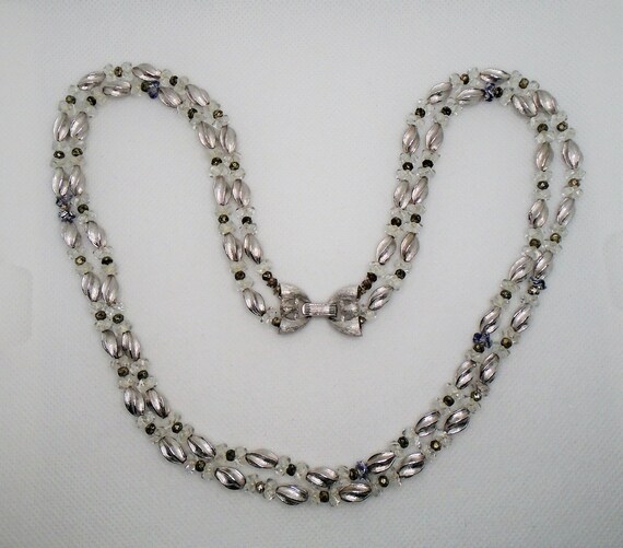 Vintage Silver Tone Double Strand Clear, Polished… - image 3