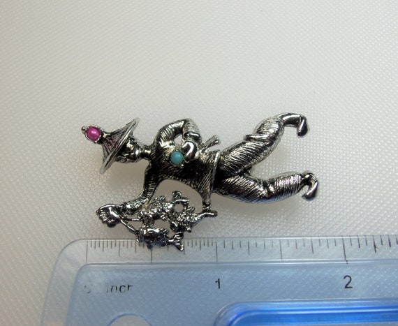 Vintage Detailed Silver Tone Asian Man with Fish … - image 3