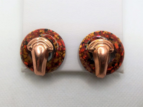 VIntage Copper Tone and Orange Enamel MCM  Clip E… - image 2