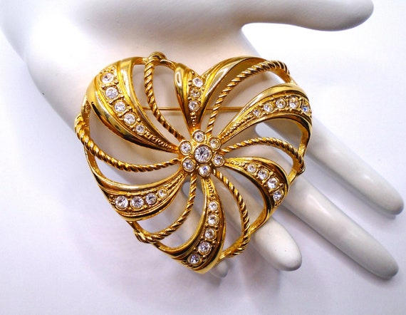 Vintage Polished Gold Tone with Clear Rhinestones… - image 1