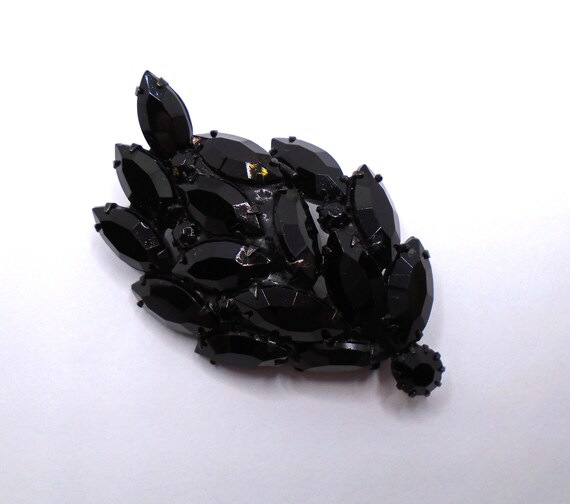 Vintage Black Enamel and Prong Set Black Marquis … - image 4