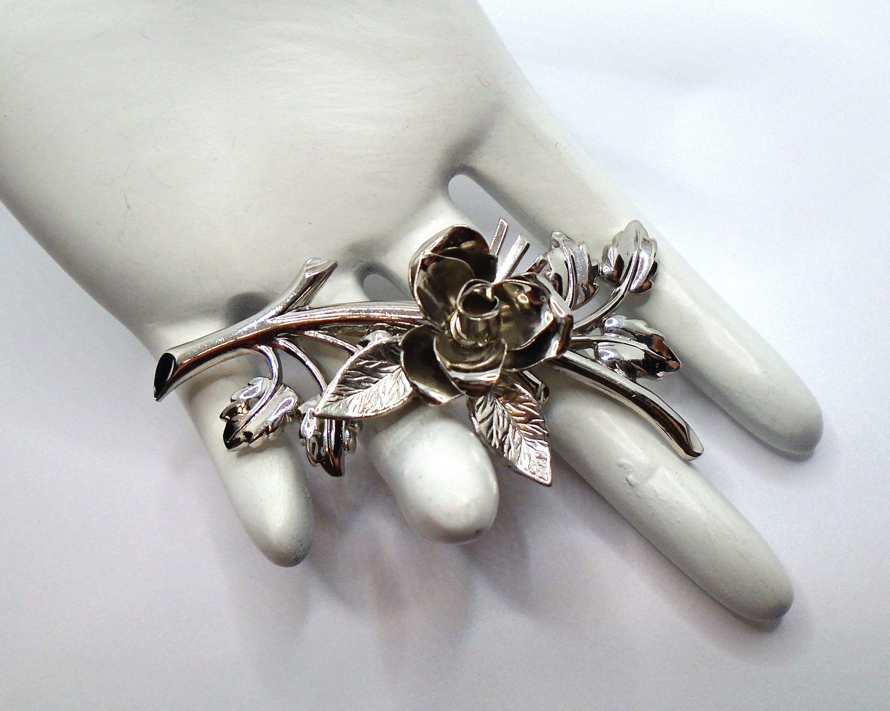 Vintage Coro Pegasus Brooch: Silver Tone Rose & Leaves Pin - Etsy