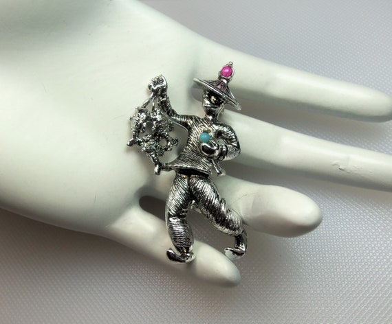 Vintage Detailed Silver Tone Asian Man with Fish … - image 1