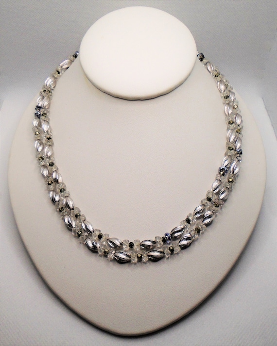 Vintage Silver Tone Double Strand Clear, Polished… - image 1