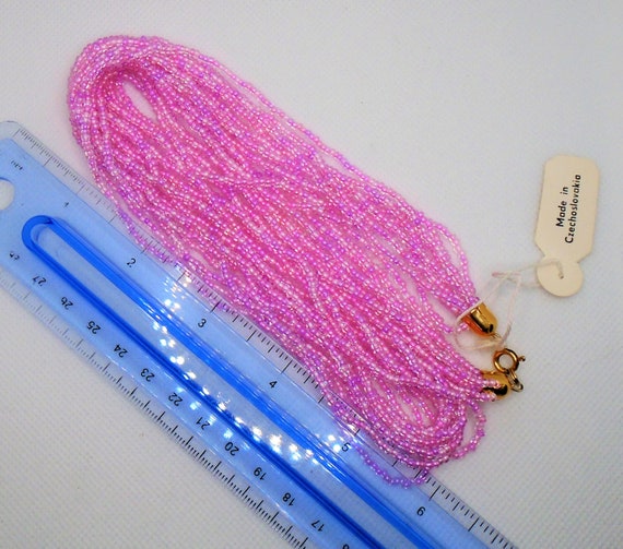 VIntage Gold Tone Multi Strand Candy Pink Glass S… - image 3