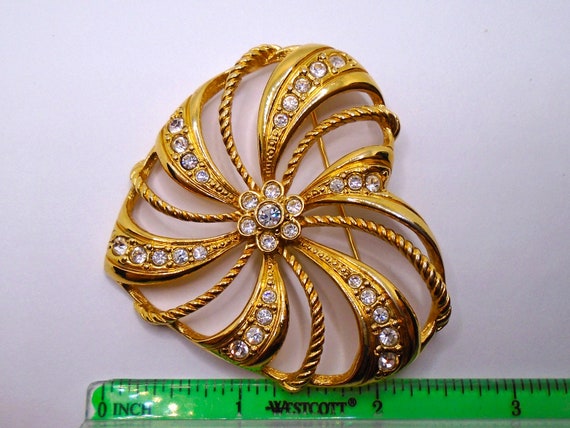 Vintage Polished Gold Tone with Clear Rhinestones… - image 5