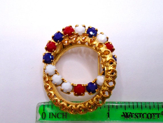 Vintage Prong Set Red, White and Blue Opaque Rhin… - image 5