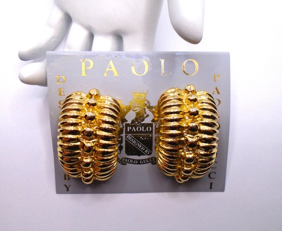 Vintage Polished Gold Tone Large Chunky Clip Earr… - image 1