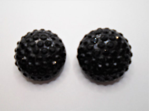 Vintage Black Plastic Domed Round Button Clip Ear… - image 2