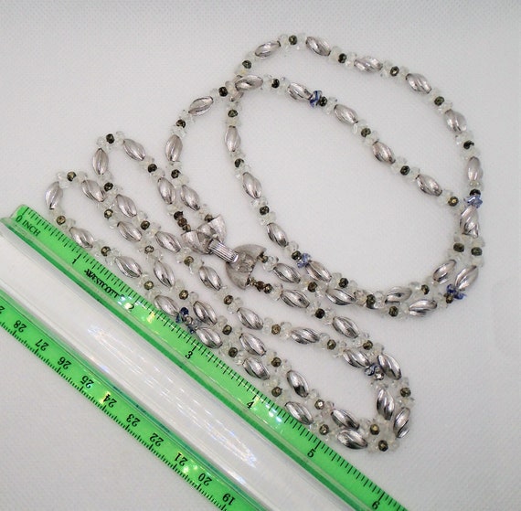 Vintage Silver Tone Double Strand Clear, Polished… - image 5