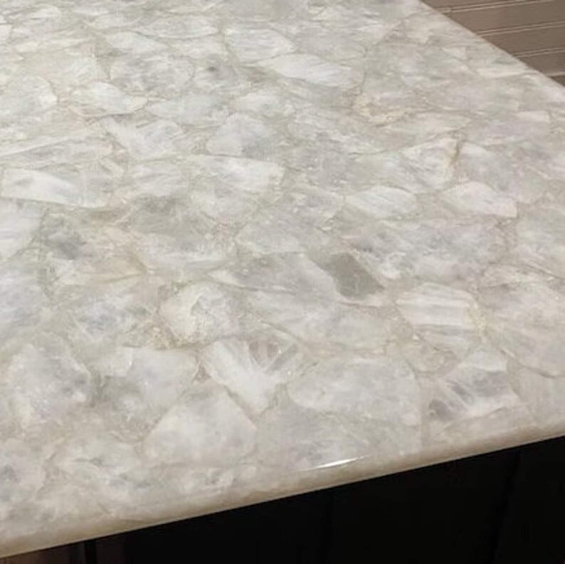 Natural White Quartz Countertops Slab, Handmade Kitchen Slab for