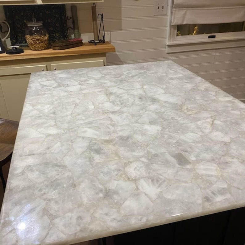 Natural White Quartz Countertops Slab, Handmade Kitchen Slab for