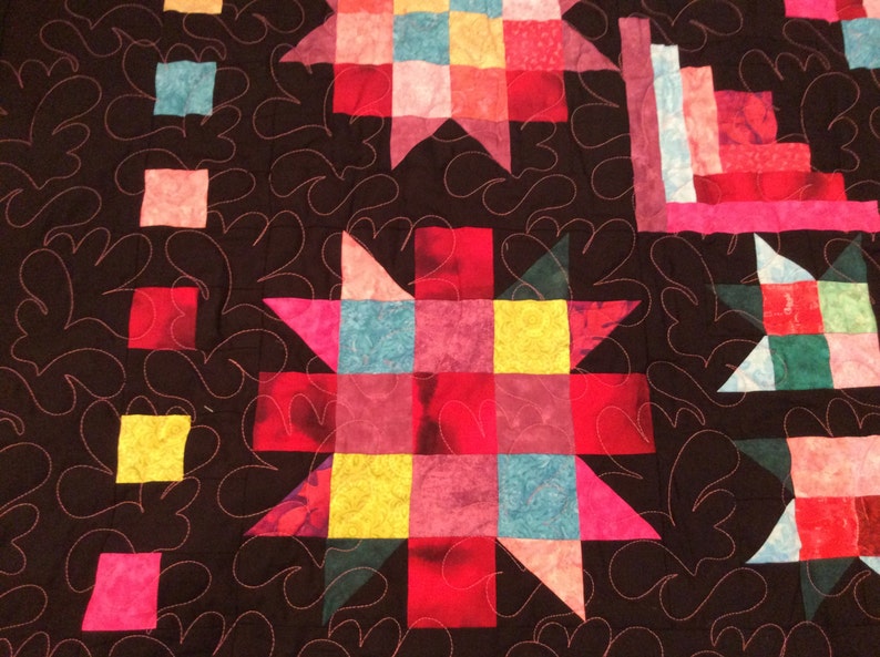 Handmade Queen Quilt black Kaleidoscope quilt Etsy