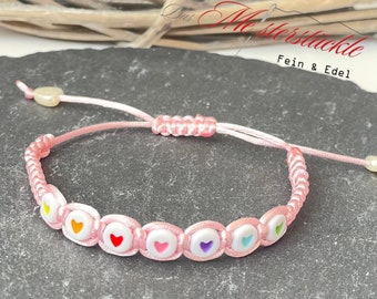 Friendship bracelet heart bracelet pink handmade