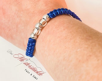 Macrame bracelet surfer bracelet blue silver handmade
