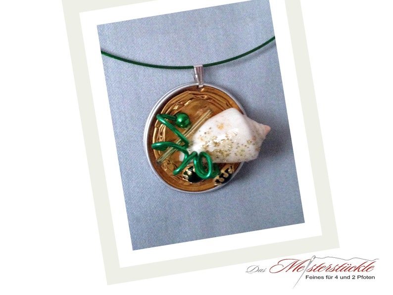 Gold green Necklace Necklace Aluminum jewelry Capsule ecklace small Jewelry from Coffee Capsules with Shell long necklace green Shell necklace