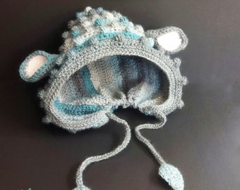 Bonnet capuche pour Bébé PichiPichi en coloris Océan / taille 3 à 6 mois / fait main au crochet / cadeau naissance artisanal