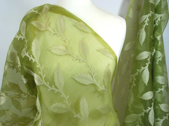 Leaf Jaquard Silk Organza Caterpillar Green Light Pale Etsy