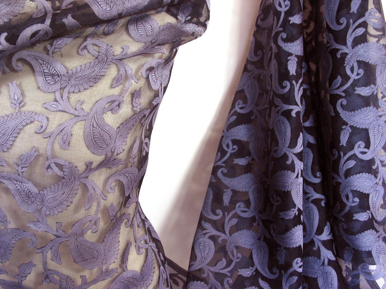 Leaf Jaquard Silk Organza-2 Tone-Coin Blue-Royal Blue-Dark Blue Woven leaves-Sheer Wedding Fabric-Bridal Silk-Evening wear-Pure Silk-No 80