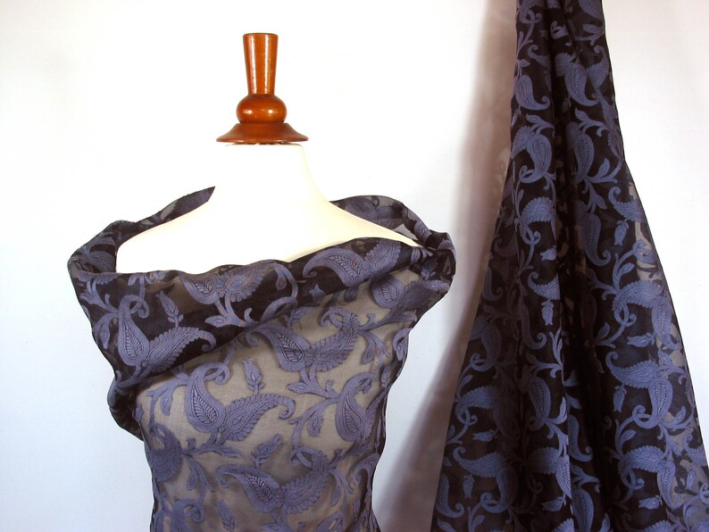 Leaf Jaquard Silk Organza-2 Tone-Coin Blue-Royal Blue-Dark Blue Woven leaves-Sheer Wedding Fabric-Bridal Silk-Evening wear-Pure Silk-No 80