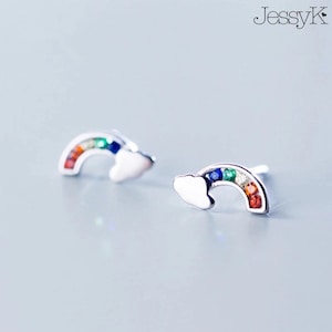 Sterling Silver Rainbow Crystal Stud Earrings