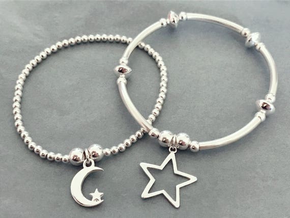 Sterling Silver Large Open Star Charm Noodle Bracelet With XL - Etsy