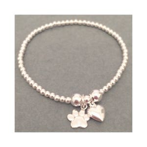 Sterling Silver Heart & Paw Print Charm Bracelet