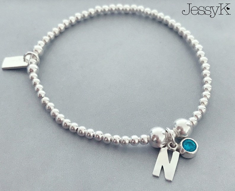 Sterling Silver Initial /& Birthstone Charm Bracelet