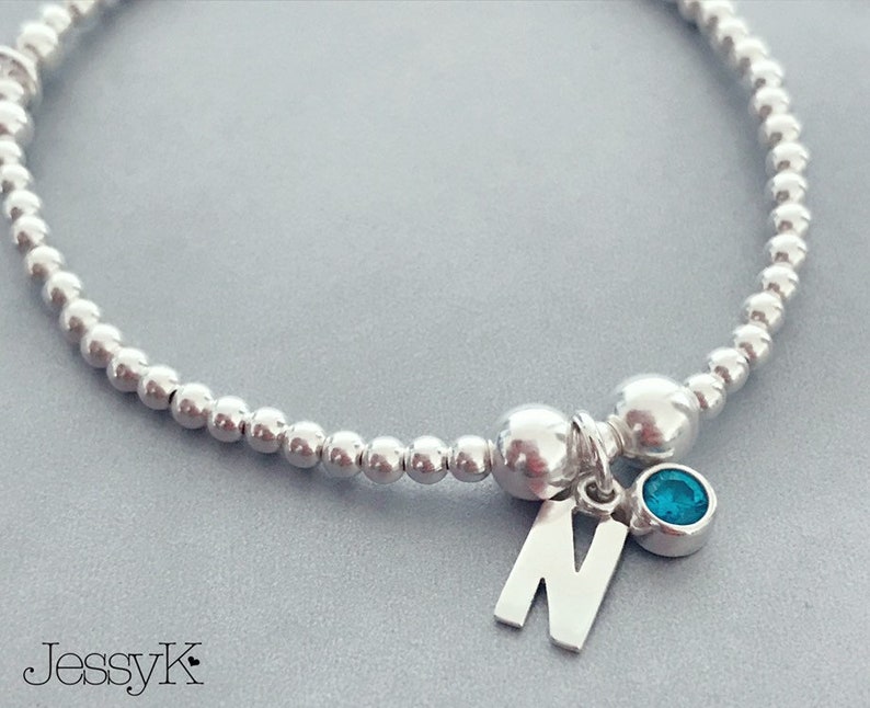 Sterling Silver Initial /& Birthstone Charm Bracelet