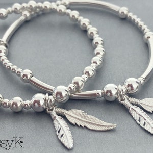 Sterling Silver Double Feather Charm Bracelet