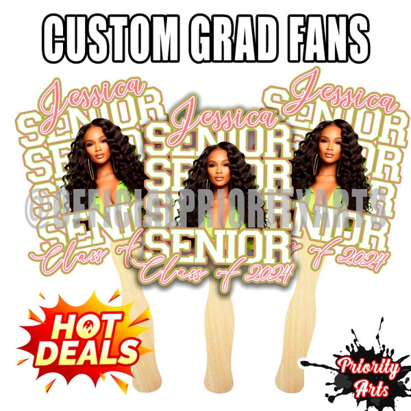 GRADUATION FANS 2024 | Grad Favors, Graduation, Senior graduation, Printed Fans-ADD your pics, Custom party favors, party fans 8'' head fans