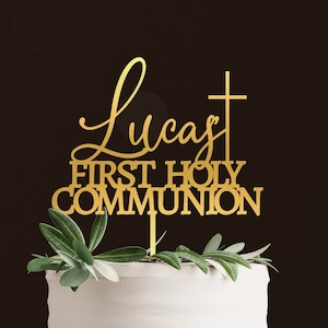 First Communion Cake Topper, Baptism Cake Topper, Personalized Baptism, God Bless Cake Topper, First Holy Communion, Cross Cake Topper, Gold image 1