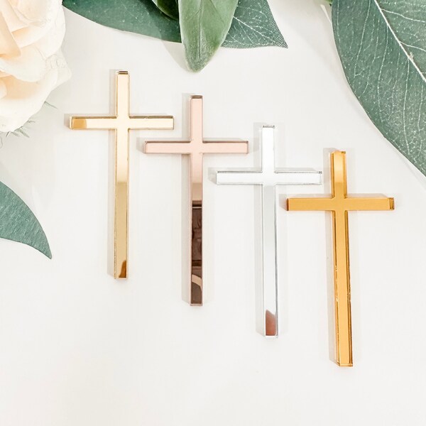 Cross Cake Charm, Baptism Cake Topper, Acrylic Cross Charm, Christening Cake Topper, Gold Cake Topper, Cupcake Topper, Rose Gold Cross