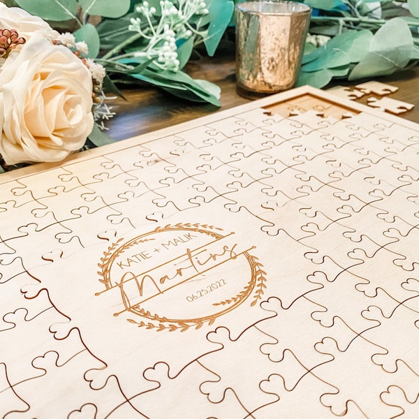 Puzzle Guest Book, Wooden Guest Book, Wedding Puzzle, Heart Guest Book, Guest Book Alternative, Puzzle Sign, 58-132 pieces, Jigsaw Puzzle