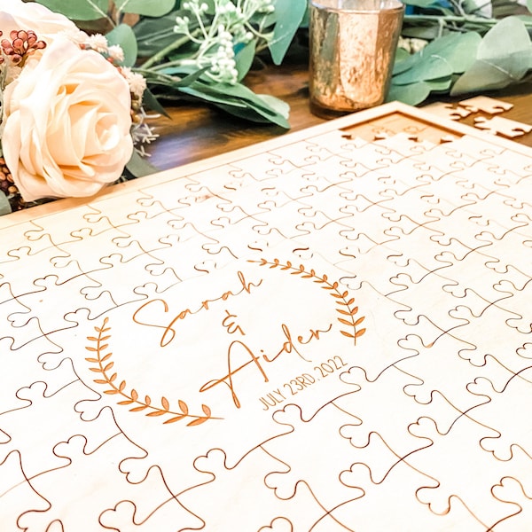 Puzzle Guest Book, Wooden Guest Book, Wedding Puzzle, Heart Guest Book, Guest Book Alternative, Puzzle Sign, 58-132 pieces, Jigsaw Puzzle