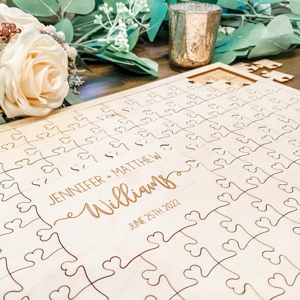 Puzzle Guest Book, Wooden Guest Book, Wedding Puzzle, Heart Guest Book, Guest Book Alternative, Puzzle Sign, 58-132 pieces, Jigsaw Puzzle