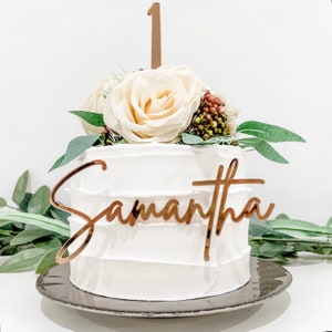 Custom Cake Topper, Cake Charm, Acrylic Cake Topper, Wood Cake Topper, Cake Décor, Laser Cut Name, Birthday Cake Topper, Rose Gold, Silver