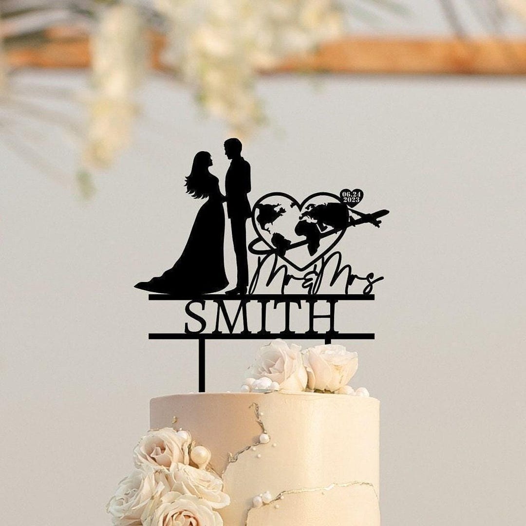 Travel Cake Topper, Mr Mrs Cake Topper, Custom Cake Topper, Last Name ...