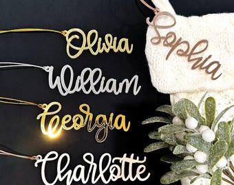 Christmas Stocking Name, Personalized Stockings, Christmas Gift Tag, Christmas Stocking Tag, Name Ornament, Laser Cut Name, Family Stockings