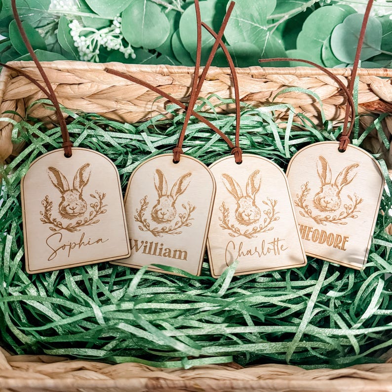 Easter Basket Tag, Personalized Tag, Easter Wood Tag, Custom Easter Tag, Basket Name Tag, First Easter Basket Tag, Easter Bunny Decor image 2