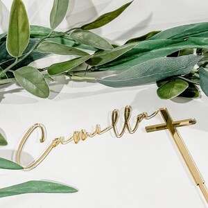 Name and Cross Cake Topper, Custom Cake Topper, Baptism Cake Topper, God Bless Cake Topper, Acrylic Cake Charm, Cross Cake Topper, Gold image 6